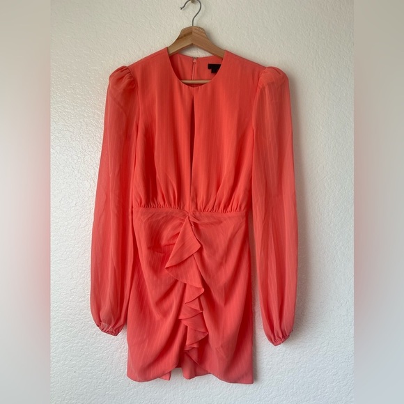 NBD Arijana Coral Orange Front Keyhole Long Sleeve Mini Dress - Picture 3 of 11